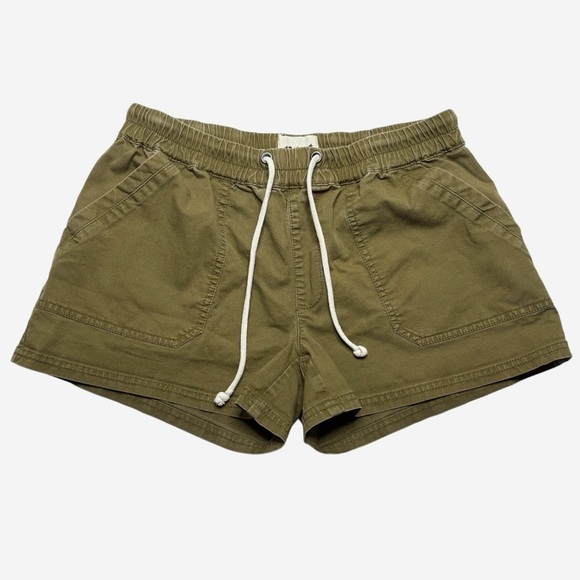 PACT Woven Twill Drawstring 3” Shorts Size S Organic Cotton Green Pockets - Picture 3 of 11